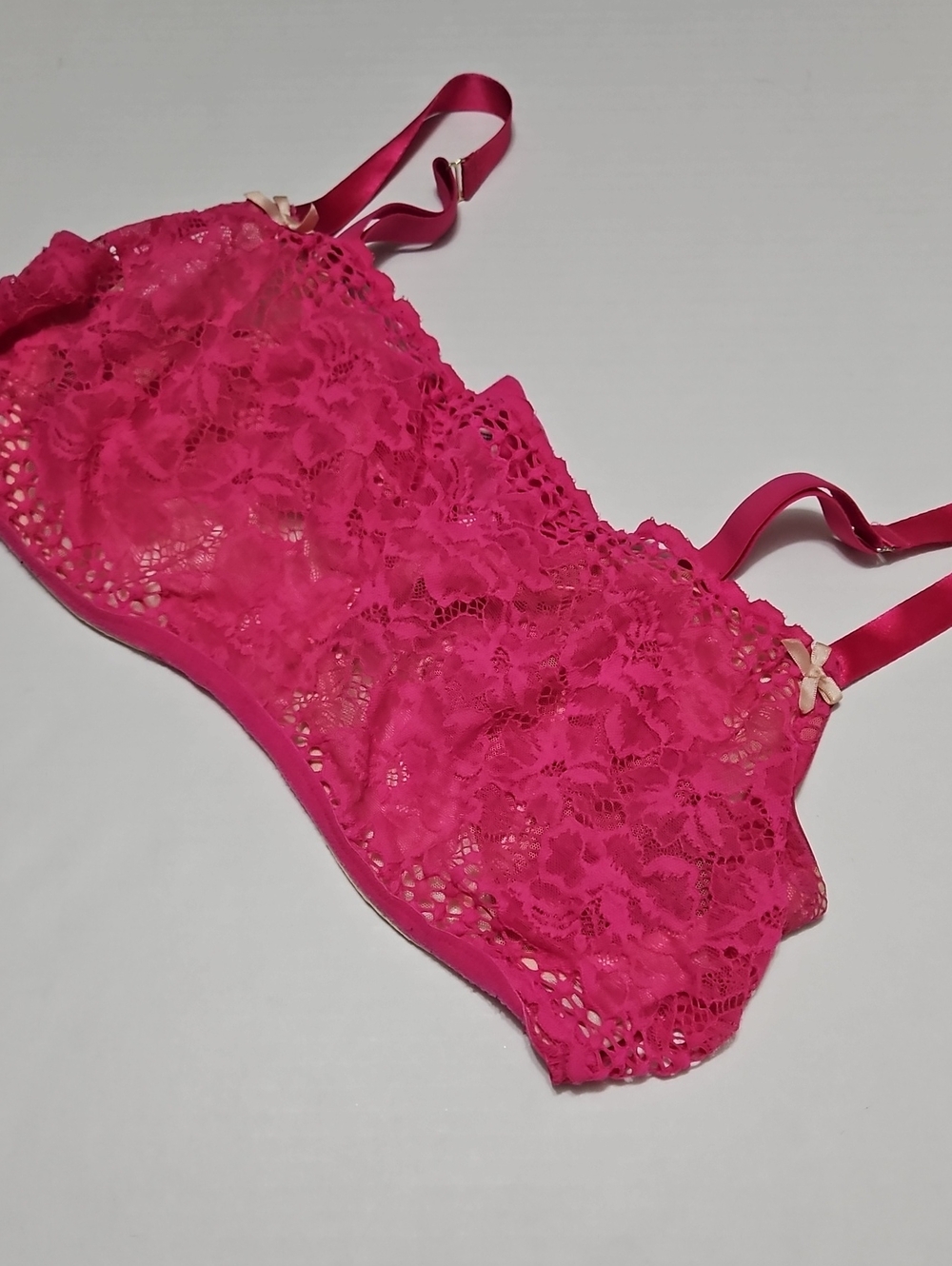 Cacique Hot Pink Lace Bralette with Satin Straps